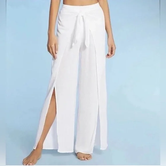 NWT Kona Sol Pull-On Beach Coverup Split-Leg Front-Tie Pants Semi-Sheer Gauze - Picture 13 of 13